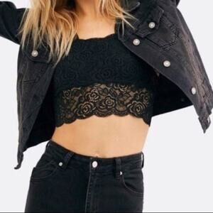 Intimately Free People Chase Me Lace Bralette Crop Top Black Womens X-Small XS